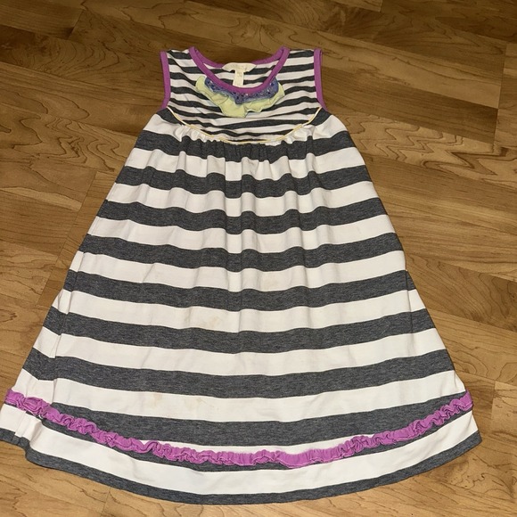 Matilda Jane Girl Size 6 Vanilla Swirl Dress The Adventure Begins Gray Stripes - Picture 9 of 9